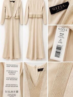 GIZIA Gold Ecru Evening Gown Dress & Jacket Set EU 36